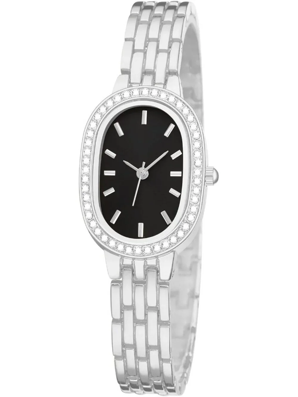 Women Silver And Black Quartz Bracelet Solid Reloj Para Mujer Small Dainty Watch